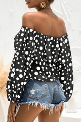 Fashion Print Split Joint Off the Shoulder Tops