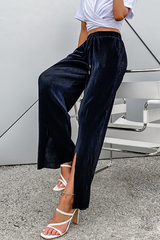 Casual Solid Slit Loose Wide Leg Solid Color Bottoms