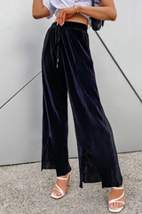Casual Solid Slit Loose Wide Leg Solid Color Bottoms