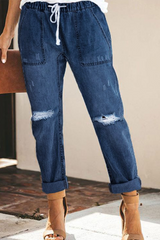 Casual Solid Ripped Capris Straight Solid Color Bottoms(3 Colors)