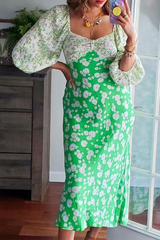 Vintage Elegant Floral Split Joint Contrast V Neck Dresses