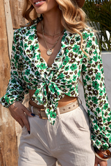 Fashion Elegant Floral Flounce Strap Design V Neck Tops