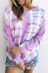 Casual Tie Dye Split Joint O Neck Tops(6 Colors)