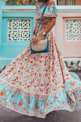 Casual Sweet Floral Flounce Off the Shoulder Dresses