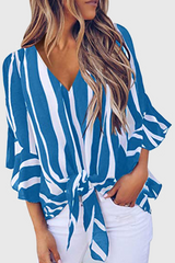 Casual Striped Strap Design V Neck Tops(4 Colors)