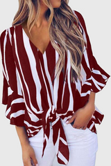 Casual Striped Strap Design V Neck Tops(4 Colors)