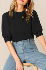 Casual Solid Split Joint O Neck Tops