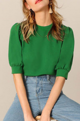 Casual Solid Split Joint O Neck Tops