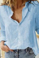 Casual Solid Buckle Turndown Collar Tops(6 Colors)