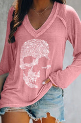 Fashion Print Split Joint V Neck T-Shirts(4 Colors)