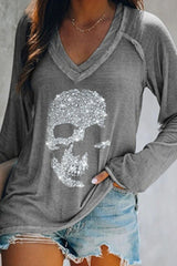 Fashion Print Split Joint V Neck T-Shirts(4 Colors)