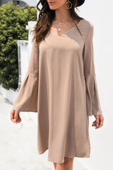 Casual Solid Split Joint V Neck A Line Dresses(3 Colors)