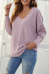 Casual Solid Split Joint V Neck Tops(5 Colors)