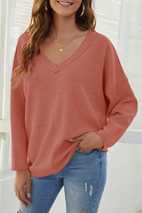 Casual Solid Split Joint V Neck Tops(5 Colors)