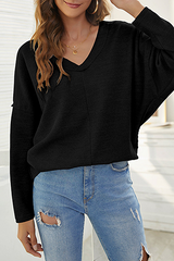 Casual Solid Split Joint V Neck Tops(5 Colors)