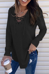 Casual Solid Split Joint Cross Straps V Neck Tops(7 Colors)