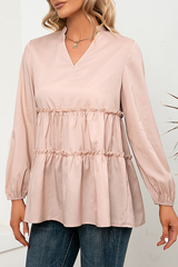 Casual Solid Split Joint Stringy Selvedge V Neck Tops