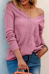Casual Solid Split Joint Slit V Neck Tops