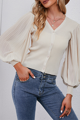 Casual Solid Split Joint Buckle V Neck Tops