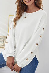 Casual Solid Buckle O Neck Tops(3 Colors)
