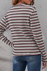Casual Striped Split Joint Basic O Neck Tops