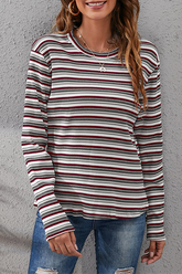 Casual Striped Split Joint Basic O Neck Tops