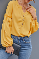 Casual Solid Buckle Stringy Selvedge V Neck Tops