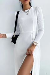 Casual Solid Split Joint Slit O Neck Dresses