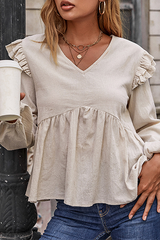 Casual Solid Split Joint Stringy Selvedge V Neck Tops