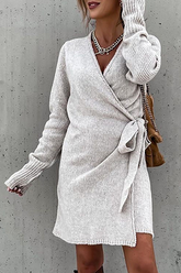 Casual Solid Split Joint Strap Design V Neck Dresses