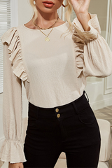 Casual Solid Split Joint Flounce O Neck Tops