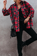 Casual Street Plaid Pocket Buckle Turndown Collar Tops