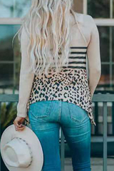 Casual Striped Leopard Split Joint Asymmetrical O Neck Tops