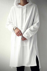 Casual Street Solid Draw String Pocket Slit Hooded Collar Tops