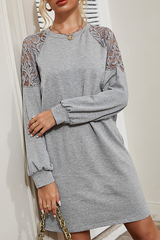 Casual Solid Lace Split Joint O Neck Dresses