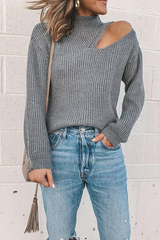 Casual Solid Hollowed Out Split Joint Turtleneck Tops Sweater