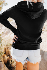 Casual Solid Draw String Pocket Zipper Hooded Collar Tops