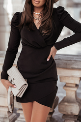 Fashion Elegant Solid Split Joint Fold V Neck Pencil Skirt Dresses