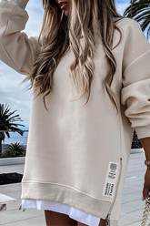 Casual Solid Split Joint Zipper O Neck Dresses