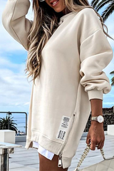 Casual Solid Split Joint Zipper O Neck Dresses