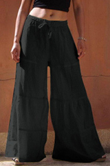 Casual Solid Frenulum Loose Wide Leg Patchwork Bottoms(5 Colors)
