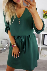 Casual Solid Buttons Strap Design V Neck Dresses(4 Colors)