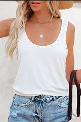 Casual Solid Rivets Split Joint U Neck Tops(3 Colors)