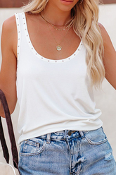 Casual Solid Rivets Split Joint U Neck Tops(3 Colors)