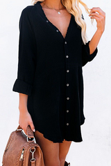 Casual Solid Split Joint Buckle V Neck Tops(5 Colors)