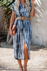 Fashion Print Split Joint V Neck Straight Dresses