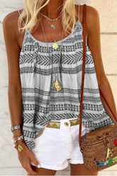 Fashion Print Split Joint Spaghetti Strap Tops(3 colors)