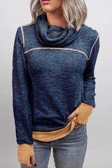 Casual Solid Split Joint Turtleneck Tops(4 Colors)