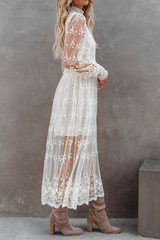 Casual Solid Split Joint Half A Turtleneck Lace Dress Dresses