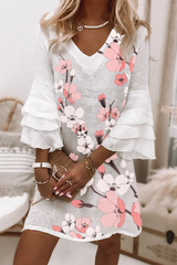 Fashion Print Flounce V Neck Straight Dresses(3 colors)